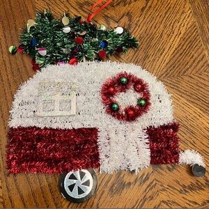 Festive Holiday Camper Ornament with Wreath